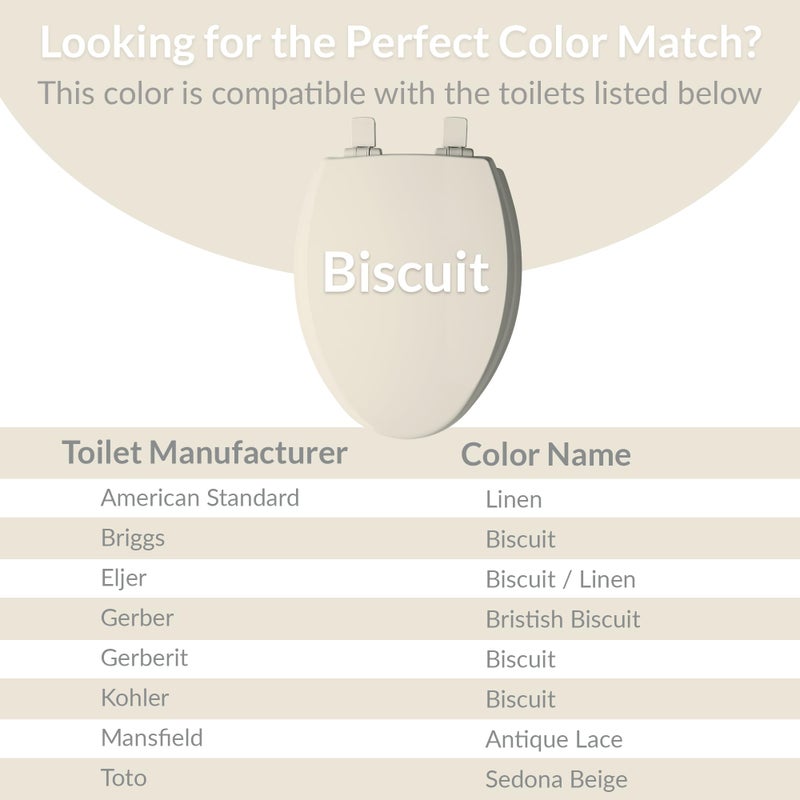 Bemis 1500EC Durable Wood Toilet Seat with Easy Clean Hinges, Made in USA, Elongated, Biscuit - Image 3